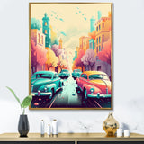 Orange And Green Retro Roadsters - Cars Retro Canvas Wall Art