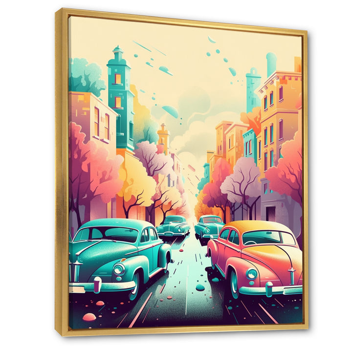 Orange And Green Retro Roadsters - Cars Retro Canvas Wall Art