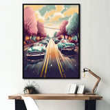 Green And Pink Retro Roadsters - Cars Retro Canvas Wall Art