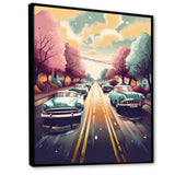 Green And Pink Retro Roadsters - Cars Retro Canvas Wall Art