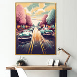 Green And Pink Retro Roadsters - Cars Retro Canvas Wall Art