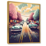 Green And Pink Retro Roadsters - Cars Retro Canvas Wall Art