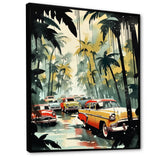 Yellow And Black Cars In Tropical Paradise - Cars Retro Canvas Wall Art