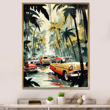 Yellow And Black Cars In Tropical Paradise - Cars Retro Canvas Wall Art