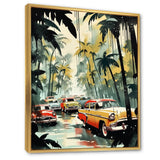 Yellow And Black Cars In Tropical Paradise - Cars Retro Canvas Wall Art