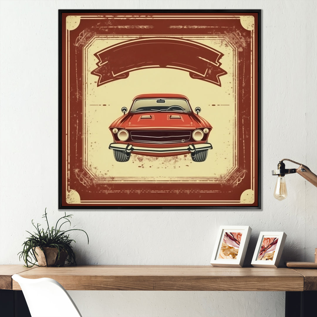 Red And Beige Raw Power Unleashed - Cars American Muscle Canvas Wall Art