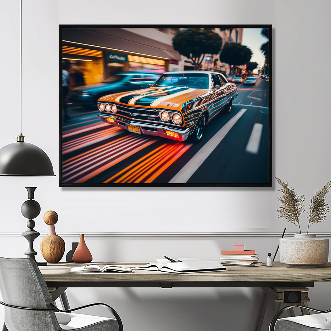 Orange And Black Muscle Car Artistry - Cars American Muscle Canvas Wall Art