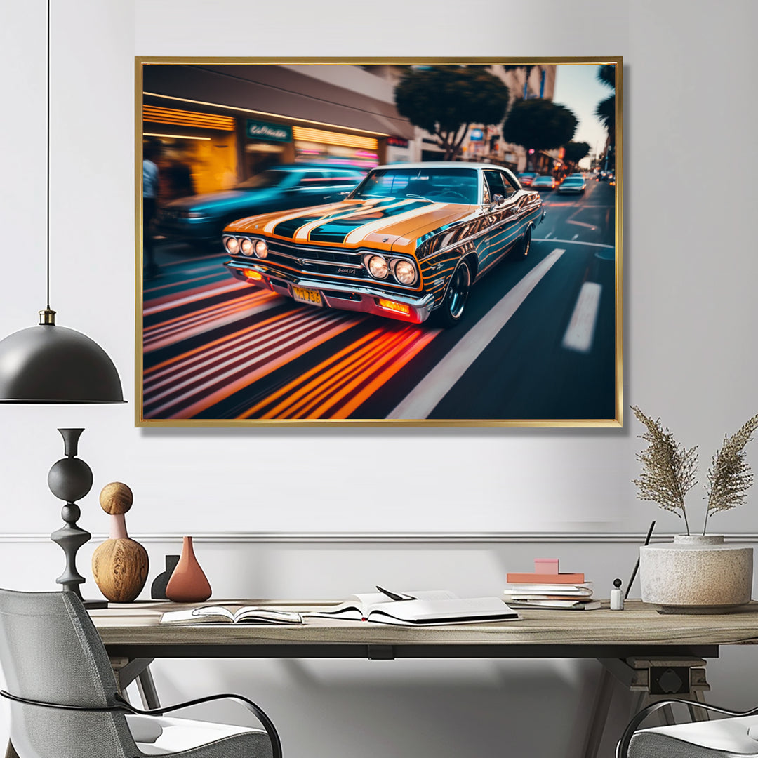 Orange And Black Muscle Car Artistry - Cars American Muscle Canvas Wall Art