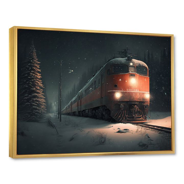 Train In Snowstorm - Transportation Train Canvas Wall Art