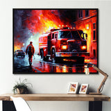 The Fire Truck's Fiery Pursuit I - Transportation Fire Truck Canvas Wall Art