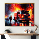The Fire Truck's Fiery Pursuit I - Transportation Fire Truck Canvas Wall Art
