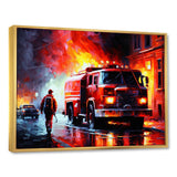 The Fire Truck's Fiery Pursuit I - Transportation Fire Truck Canvas Wall Art