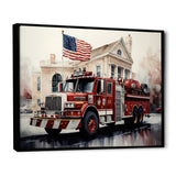 Fire Truck's Fiery Pursuit I - Transportation Fire Truck Canvas Wall Art