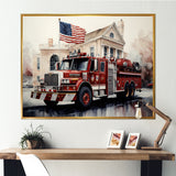 Fire Truck's Fiery Pursuit I - Transportation Fire Truck Canvas Wall Art