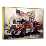 Fire Truck's Fiery Pursuit I - Transportation Fire Truck Canvas Wall Art