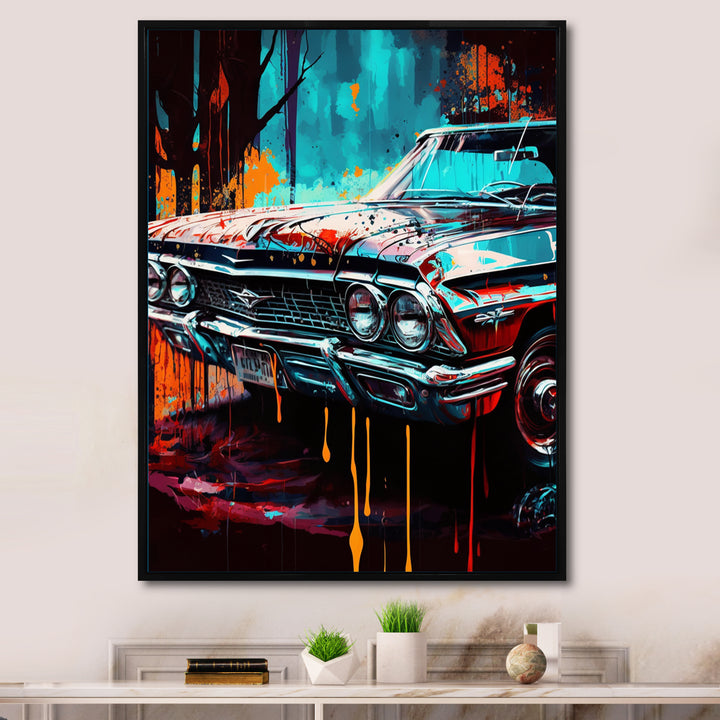 Blue And Gold Expressions Of Classic Cars - Cars Retro Canvas Wall Art