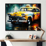 Taxi In The Rain` I - Cars Retro Canvas Wall Art