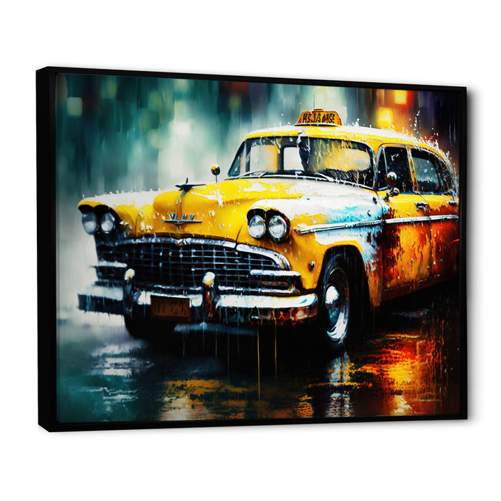 Taxi In The Rain` I - Cars Retro Canvas Wall Art
