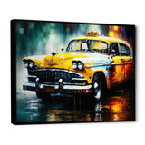 Taxi In The Rain` I - Cars Retro Canvas Wall Art