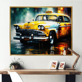 Taxi In The Rain` I - Cars Retro Canvas Wall Art