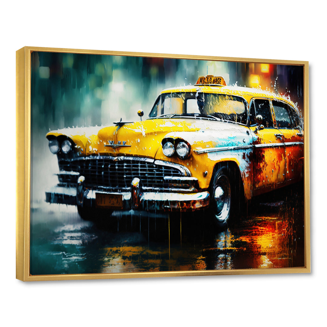 Taxi In The Rain` I - Cars Retro Canvas Wall Art