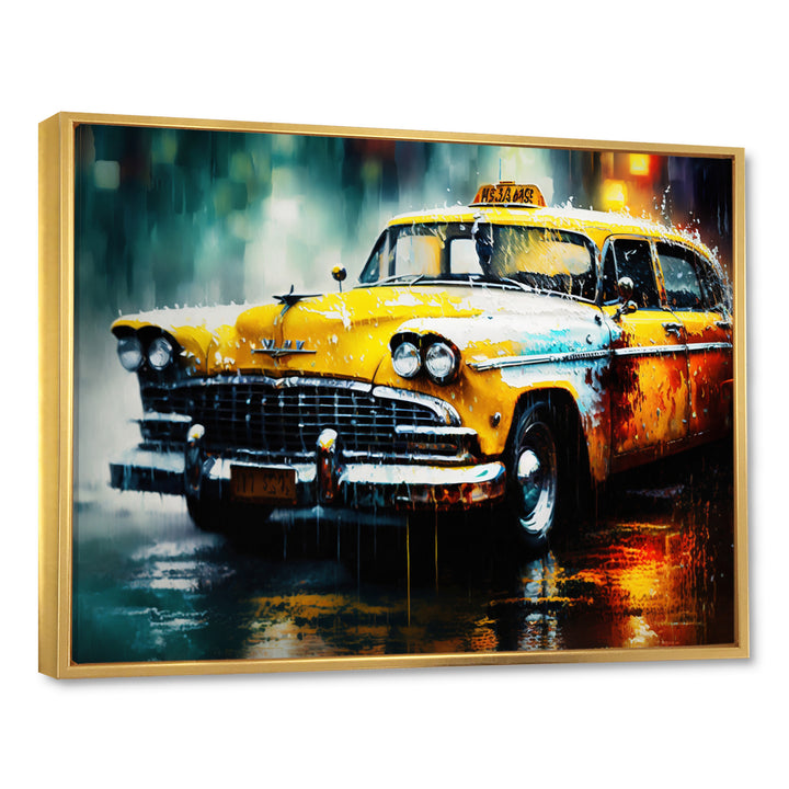 Taxi In The Rain` I - Cars Retro Canvas Wall Art