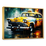 Taxi In The Rain` I - Cars Retro Canvas Wall Art