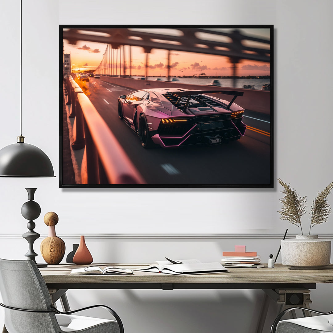 Fast Car On The Highway - Cars Race Exotic Canvas Wall Art