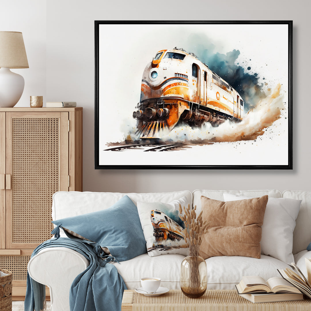 Train On The Tracks - Transportation Train Canvas Wall Art