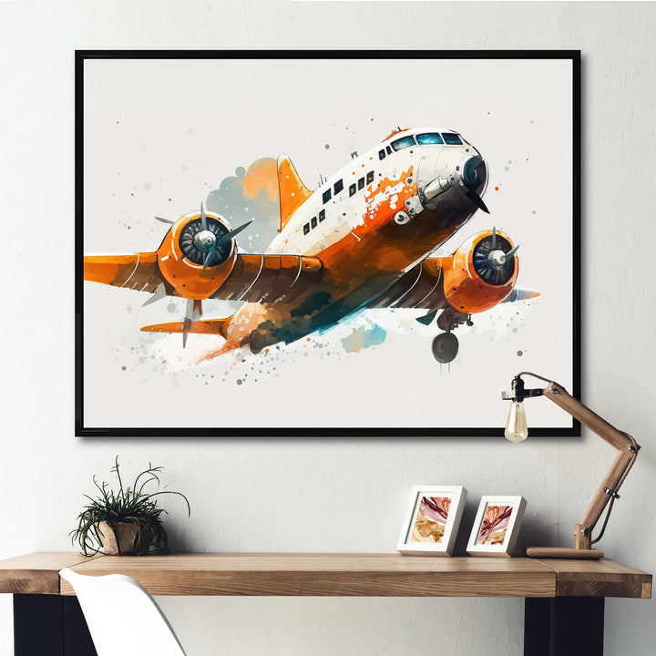 Airplane In The Air - Transportation Plane Canvas Wall Art