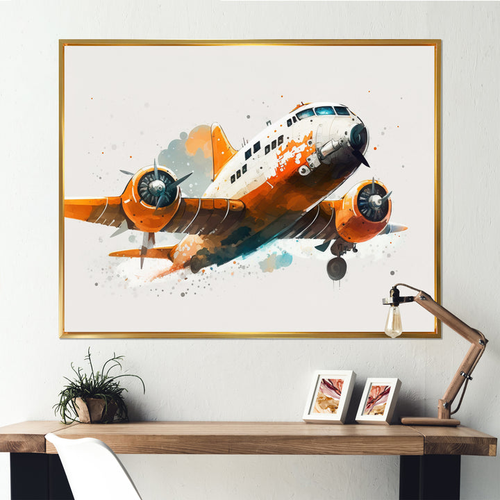 Airplane In The Air - Transportation Plane Canvas Wall Art