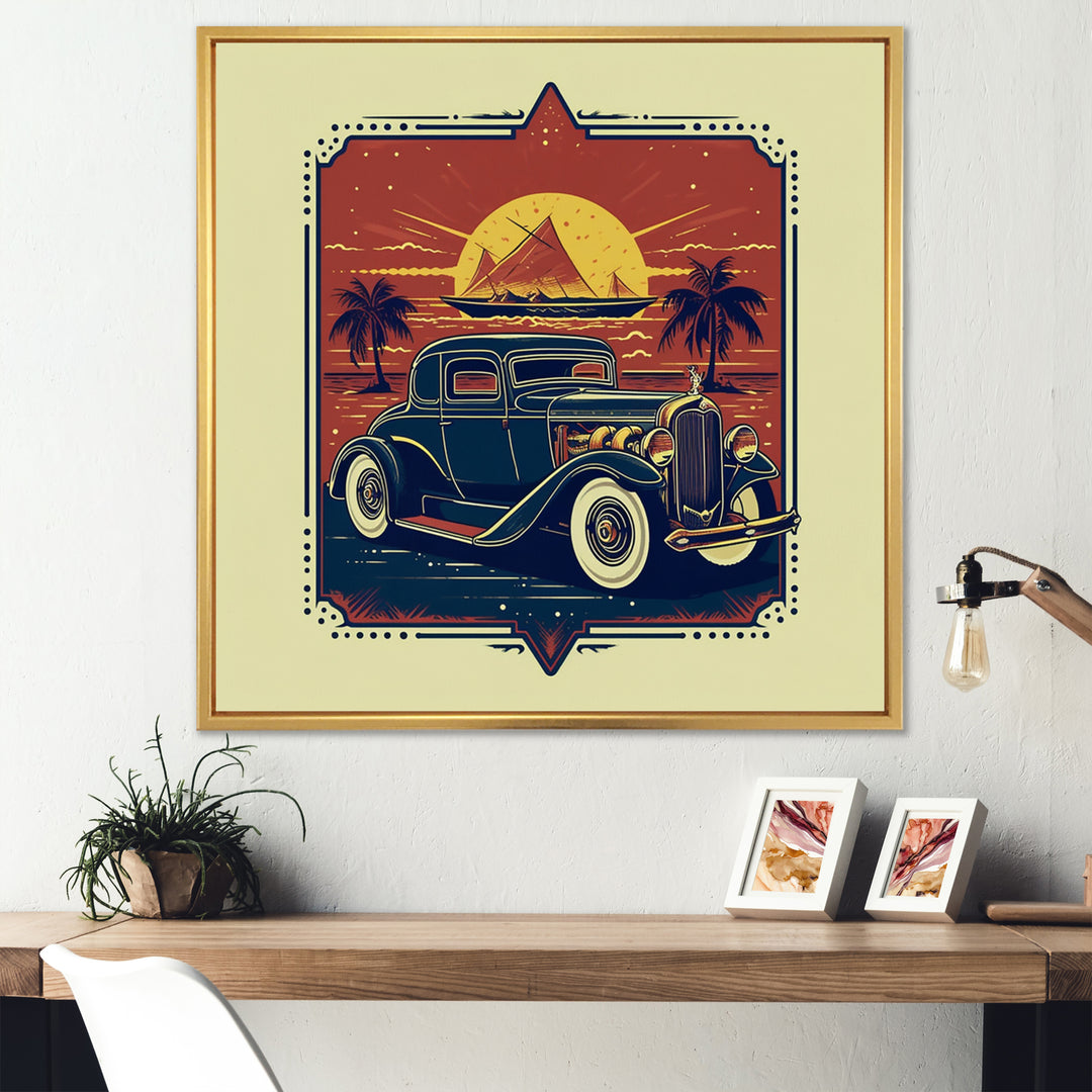 Green And Orange Reflections Of Retro Cars - Cars Retro Canvas Wall Art