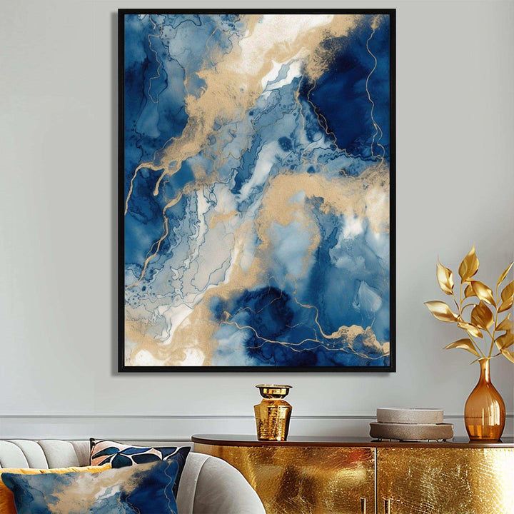 Blue And White Abstracted Liquid Art III - Abstract Canvas Wall Art