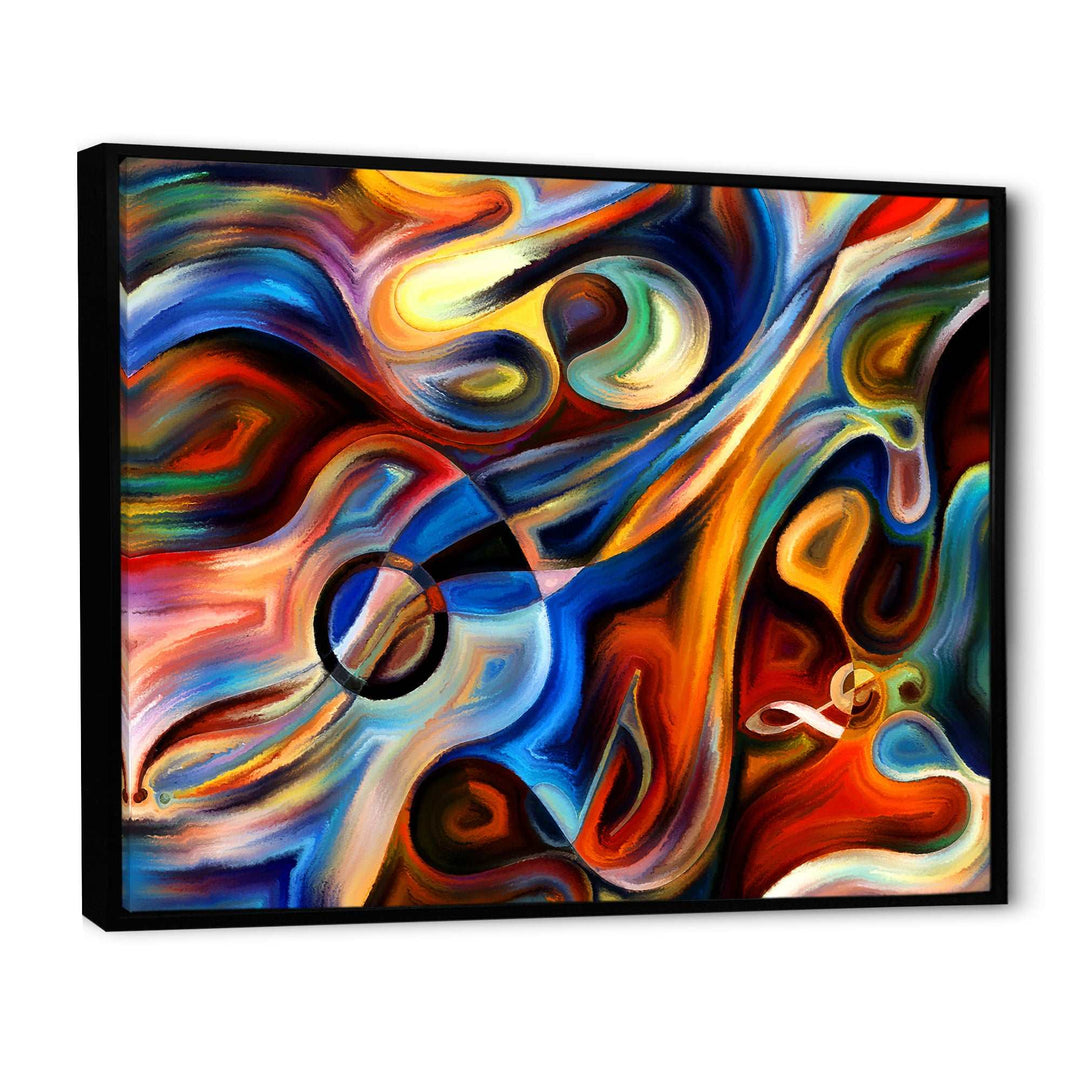 Abstract Music and Rhythm Framed Canvas Vibrant Black - 1.5" Thick