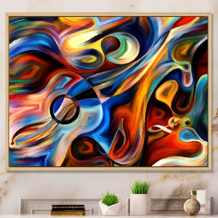 Abstract Music and Rhythm Framed Canvas Matte White - 1.5" Thick