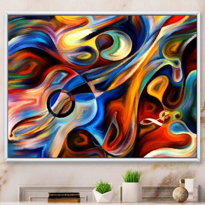 Abstract Music and Rhythm Framed Canvas Matte White - 1.5" Thick