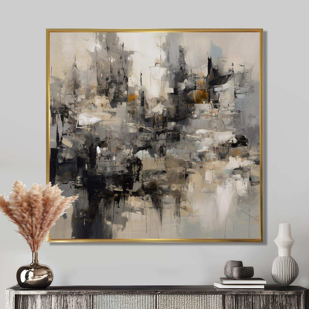Grey Black Inner Worlds Of Marble I - Abstract Canvas Wall Art