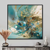 Turquoise Yellow Captivating Liquid Ink - Abstract Canvas Wall Art