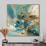 Turquoise Yellow Captivating Liquid Ink - Abstract Canvas Wall Art