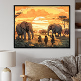 Yellow African Safari With Elephants - Elephant Large Canvas Wall Art