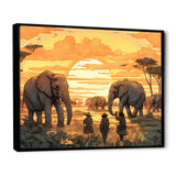 Yellow African Safari With Elephants - Elephant Large Canvas Wall Art