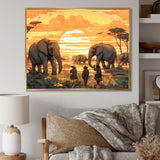 Yellow African Safari With Elephants - Elephant Large Canvas Wall Art