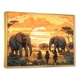 Yellow African Safari With Elephants - Elephant Large Canvas Wall Art