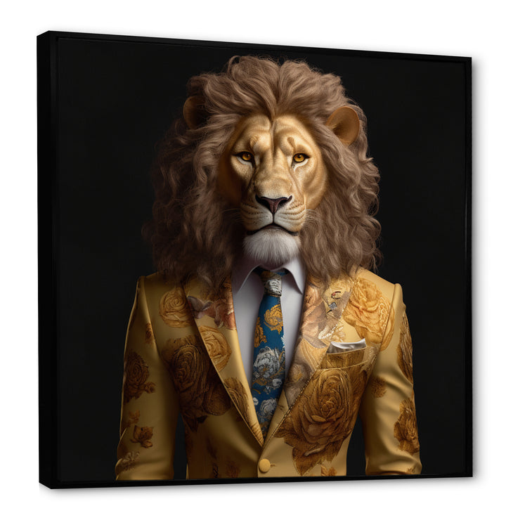 Yellow Lion In Suit - Lion Fashion Canvas Wall Art
