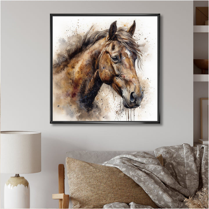 Brown Watercolor Horse Portrait - Horse Canvas Wall Art