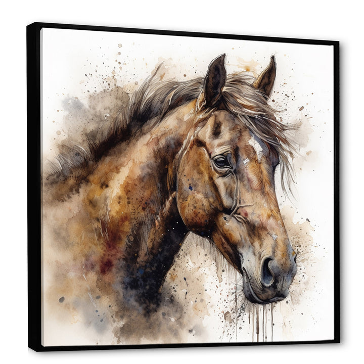Brown Watercolor Horse Portrait - Horse Canvas Wall Art