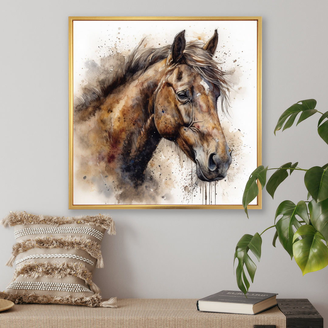 Brown Watercolor Horse Portrait - Horse Canvas Wall Art