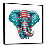 Blue Red Elephant With Glasses - Blue Elephant Fashion Wall Art