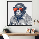 Grey Orange Monkey With Sunglasses - Monkey Fashion Framed Canvas Art