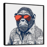 Grey Orange Monkey With Sunglasses - Monkey Fashion Framed Canvas Art
